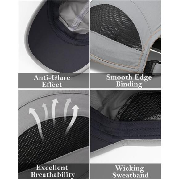 Quick Dry Running Hat Breathable Mesh Adjustable UPF 50 Sun Protection Cap - Picture 6 of 7